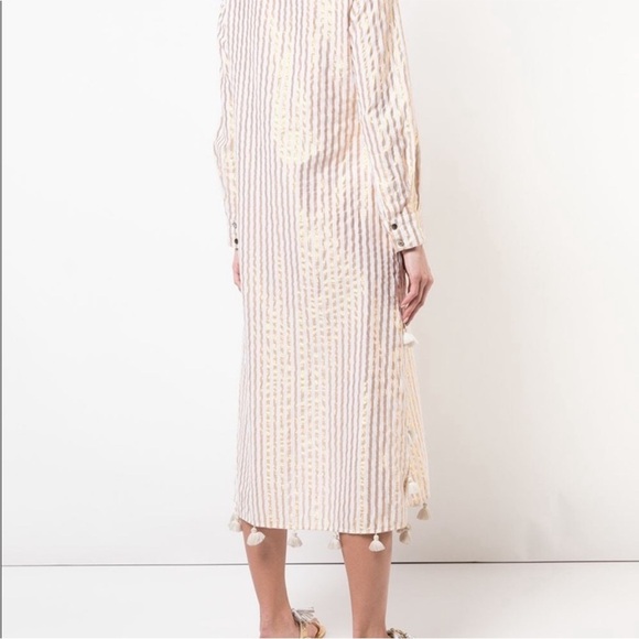 FIGUE Paolina Metallic Stripe Tassel-Trimmed Cotton Blend Caftan Dress One Size - Picture 3 of 11